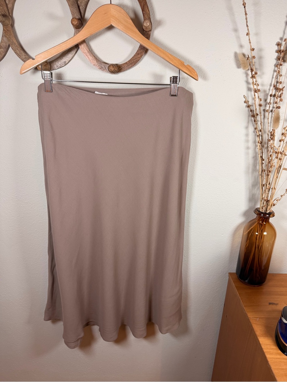 H&M XL Taupe Maxi Skirt A Line Stretch Waist Minimalist